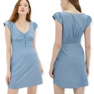 Banana Republic | Blue Chambray Button-Front Cap-Sleeve Mini Dress R$129 Sz 4